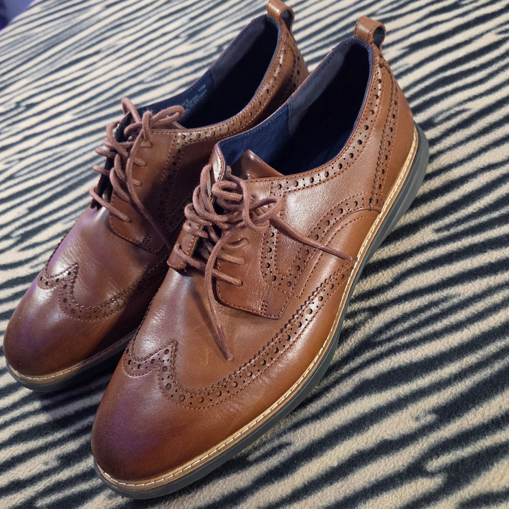 Cole Haan GrandEvolution Wingtip Oxford Mens 12M British Tan Cognac Leather